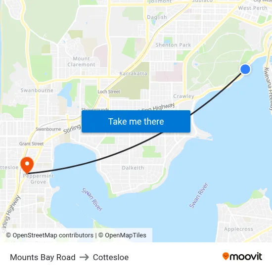 Mounts Bay Road to Cottesloe map