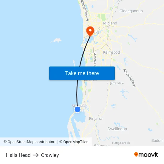 Halls Head to Crawley map