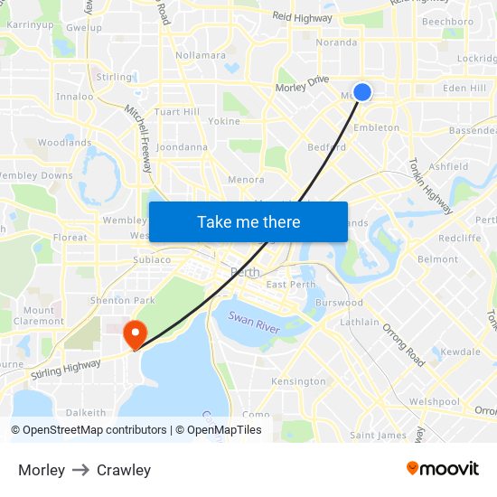 Morley to Crawley map