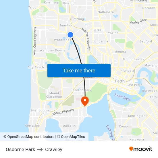 Osborne Park to Crawley map