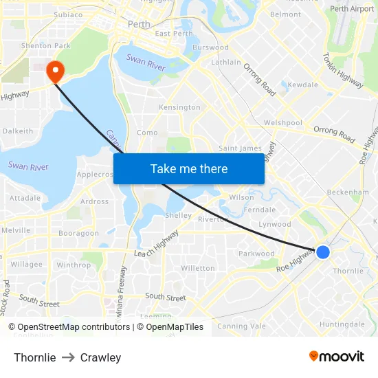Thornlie to Crawley map