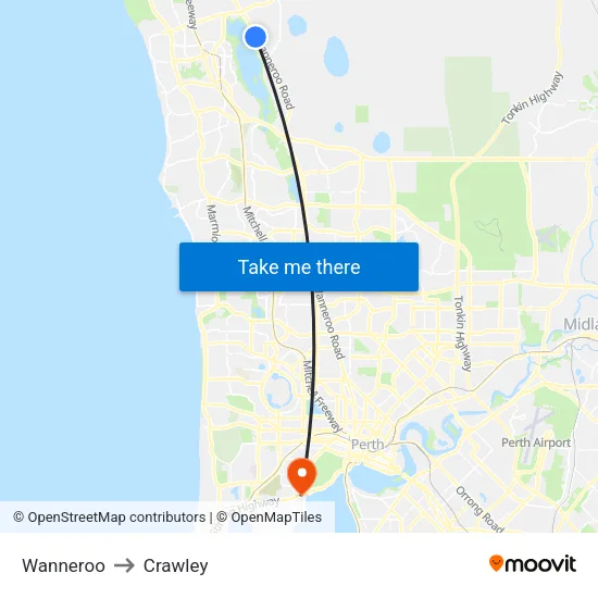 Wanneroo to Crawley map