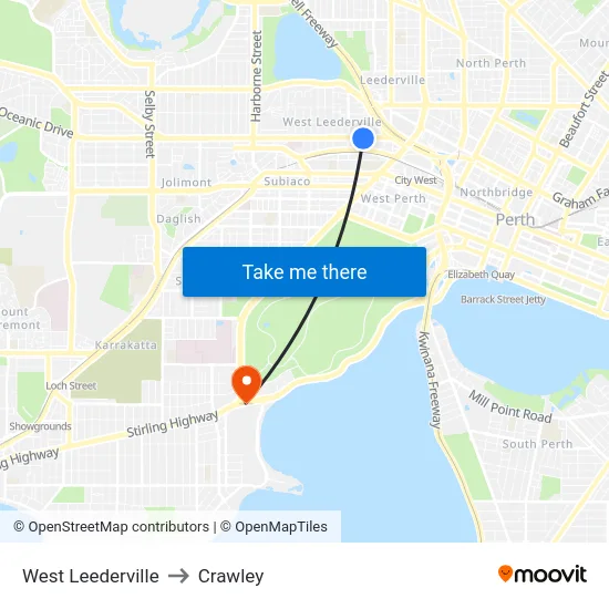 West Leederville to Crawley map