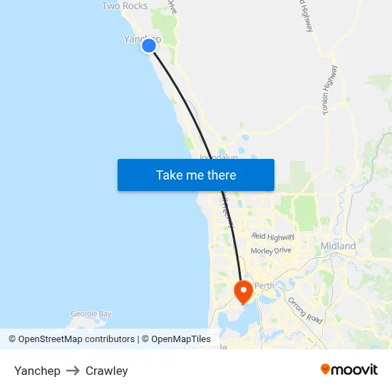 Yanchep to Crawley map