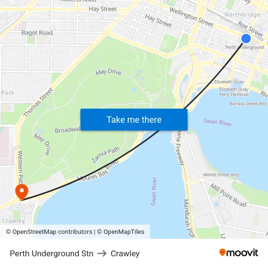 Perth Underground Stn to Crawley map