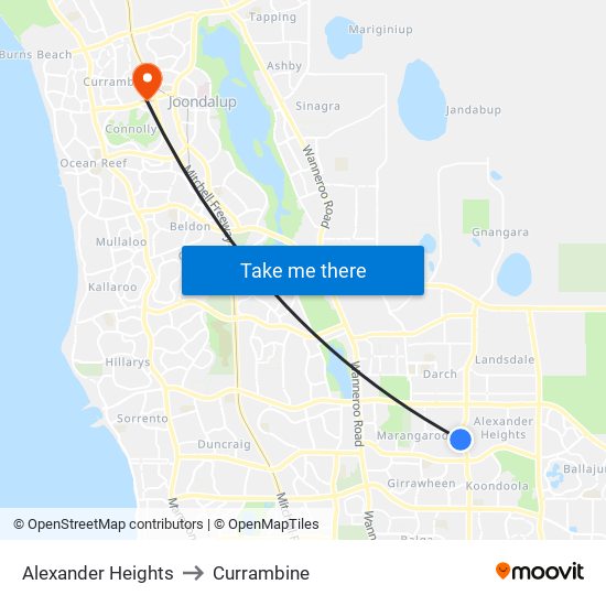 Alexander Heights to Currambine map