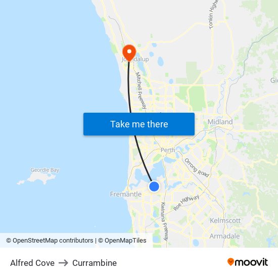 Alfred Cove to Currambine map