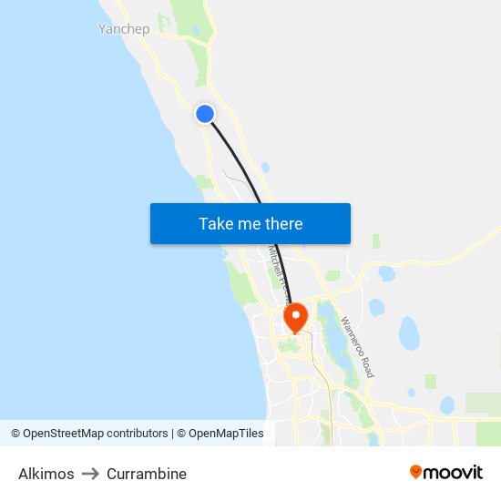 Alkimos to Currambine map