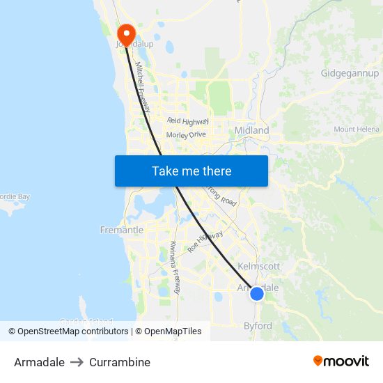 Armadale to Currambine map