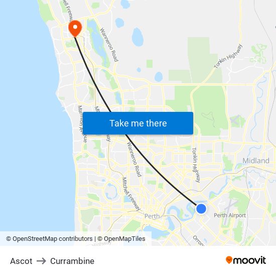 Ascot to Currambine map