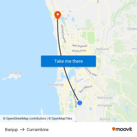 Banjup to Currambine map