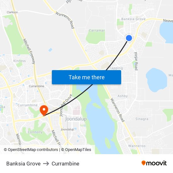 Banksia Grove to Currambine map