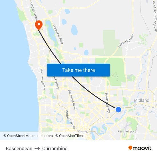 Bassendean to Currambine map