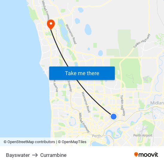 Bayswater to Currambine map