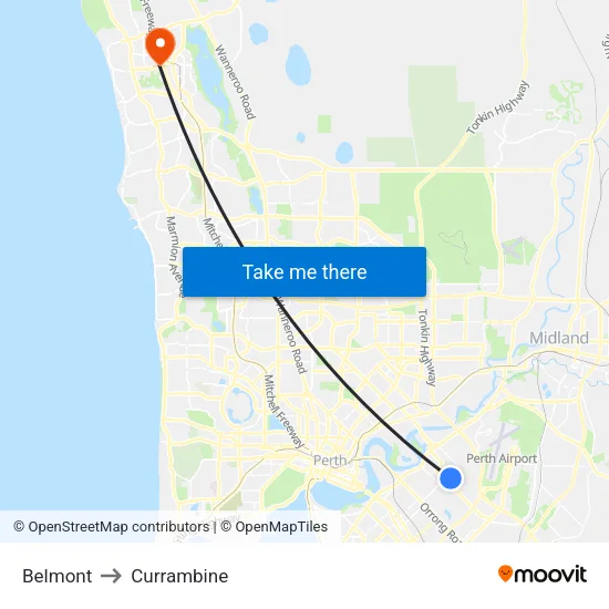 Belmont to Currambine map