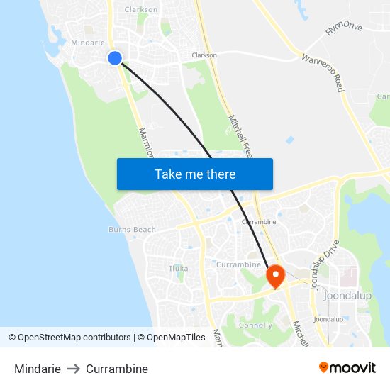 Mindarie to Currambine map