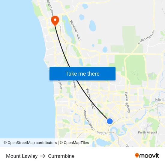 Mount Lawley to Currambine map