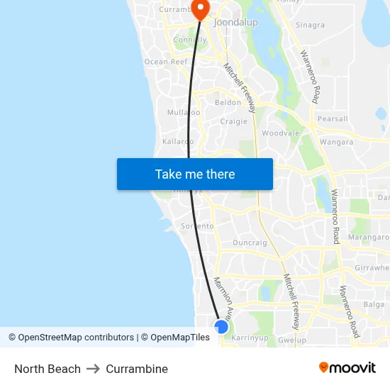 North Beach to Currambine map