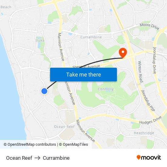 Ocean Reef to Currambine map