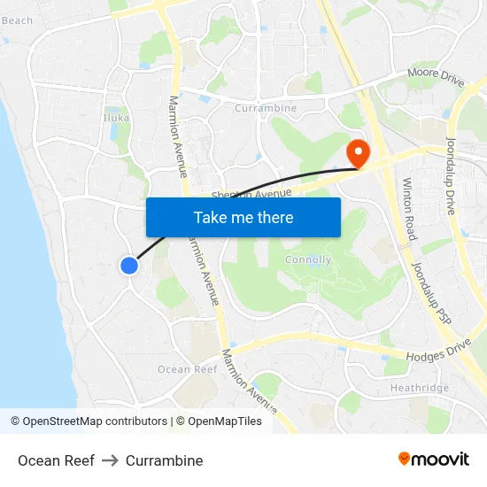 Ocean Reef to Currambine map