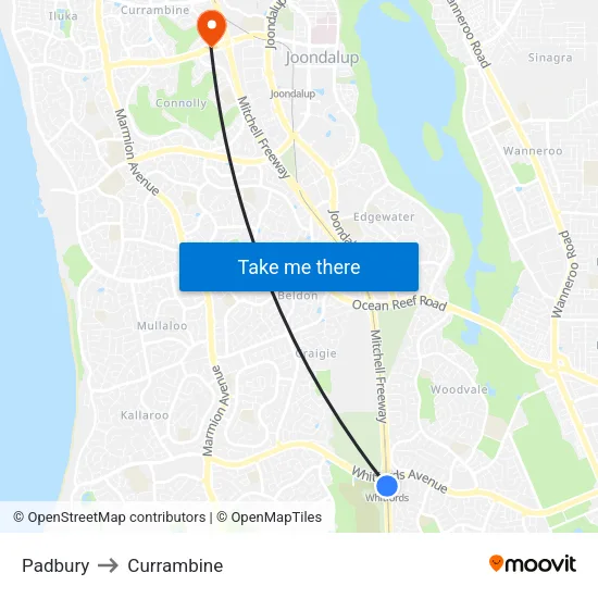 Padbury to Currambine map