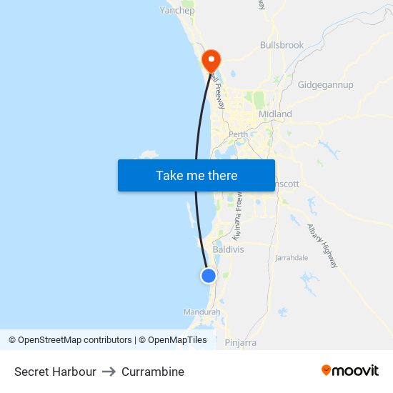 Secret Harbour to Currambine map