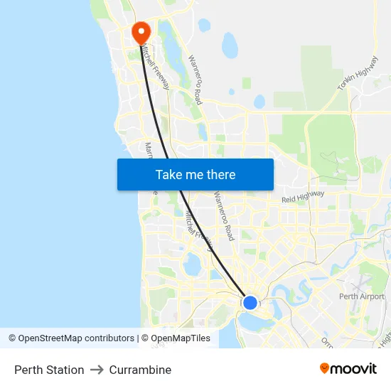 Perth Station to Currambine map
