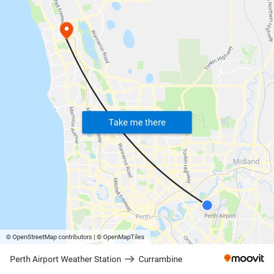 Perth Airport Weather Station to Currambine map