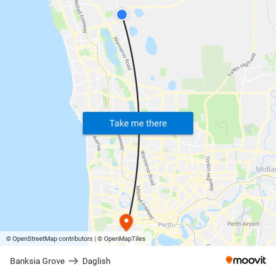 Banksia Grove to Daglish map