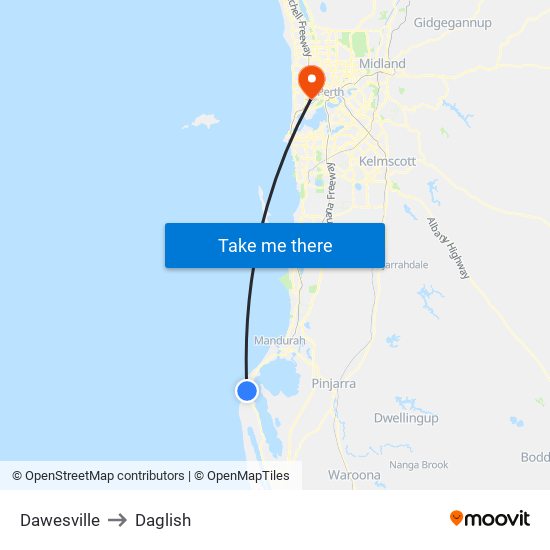 Dawesville to Daglish map