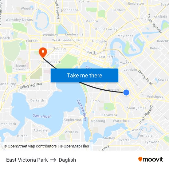 East Victoria Park to Daglish map