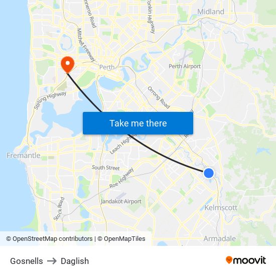 Gosnells to Daglish map