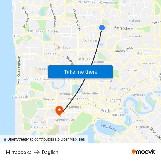 Mirrabooka to Daglish map