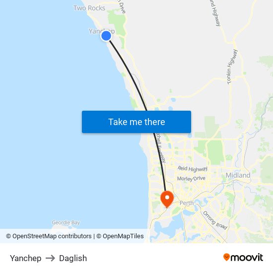 Yanchep to Daglish map