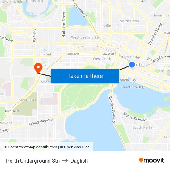 Perth Underground Stn to Daglish map