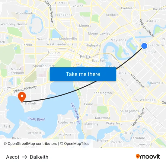 Ascot to Dalkeith map