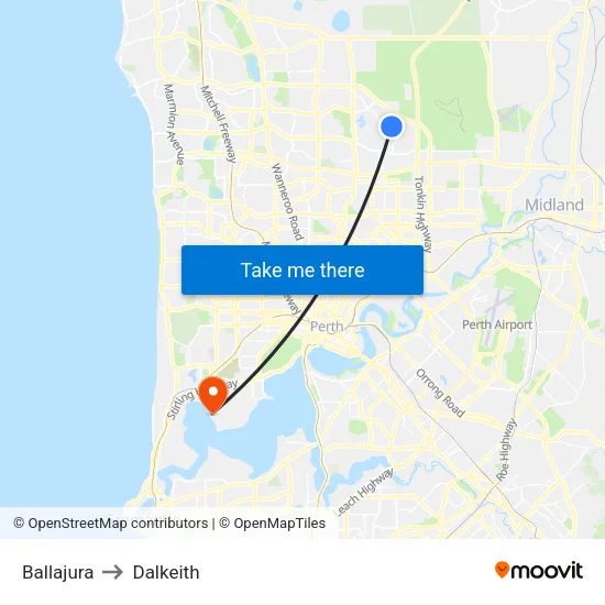 Ballajura to Dalkeith map