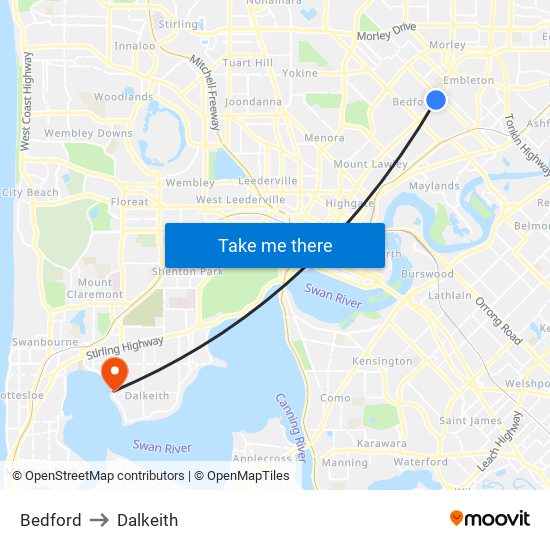 Bedford to Dalkeith map