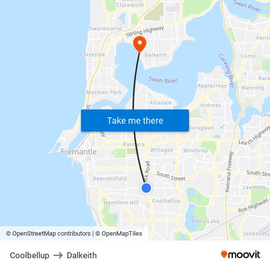 Coolbellup to Dalkeith map