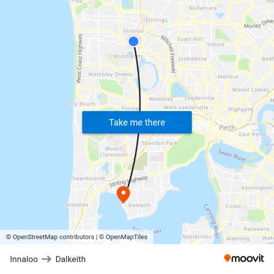 Innaloo to Dalkeith map