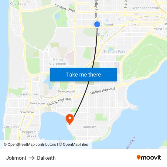 Jolimont to Dalkeith map