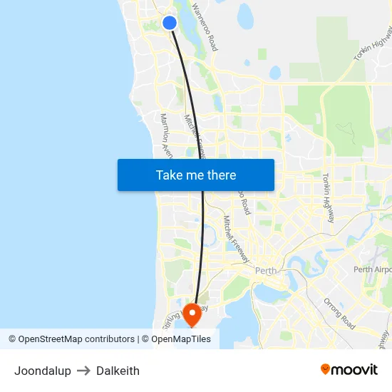 Joondalup to Dalkeith map