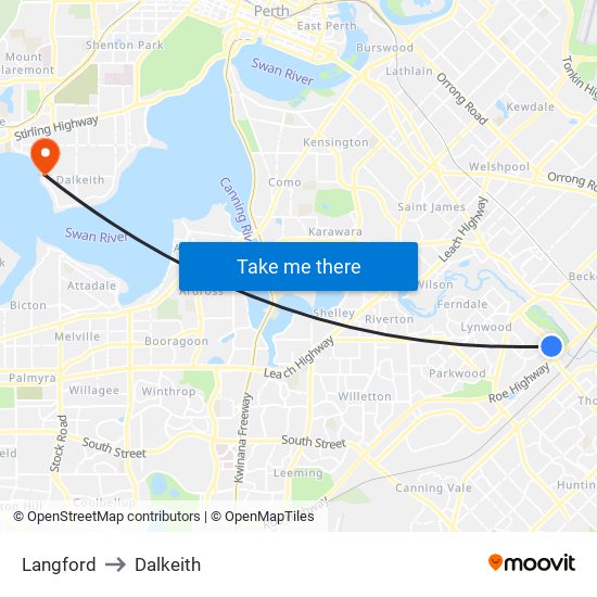 Langford to Dalkeith map