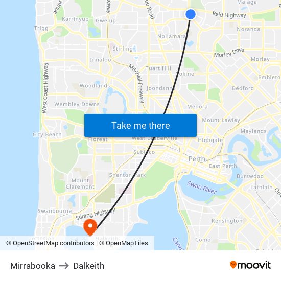 Mirrabooka to Dalkeith map