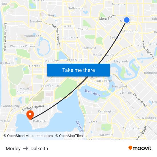 Morley to Dalkeith map