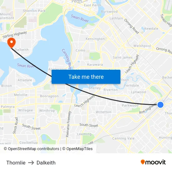 Thornlie to Dalkeith map