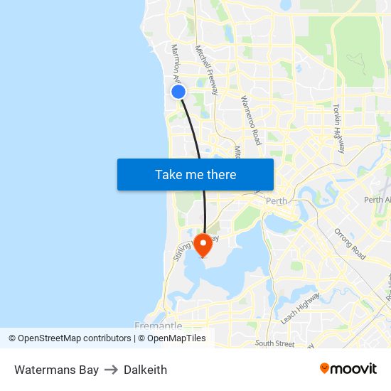 Watermans Bay to Dalkeith map