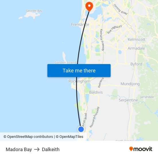Madora Bay to Dalkeith map