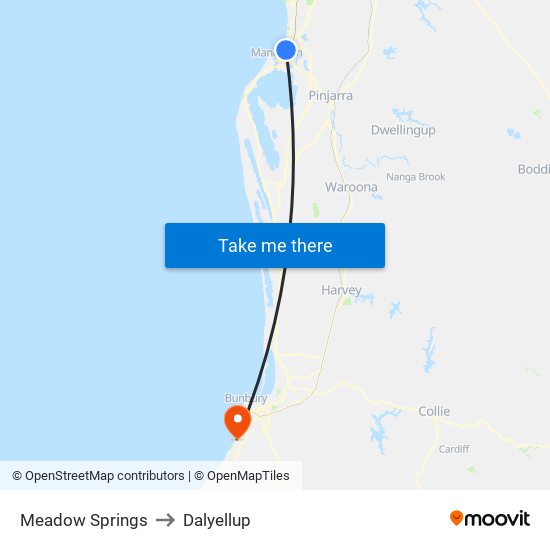 Meadow Springs to Dalyellup map