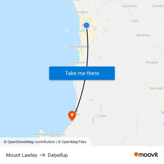 Mount Lawley to Dalyellup map